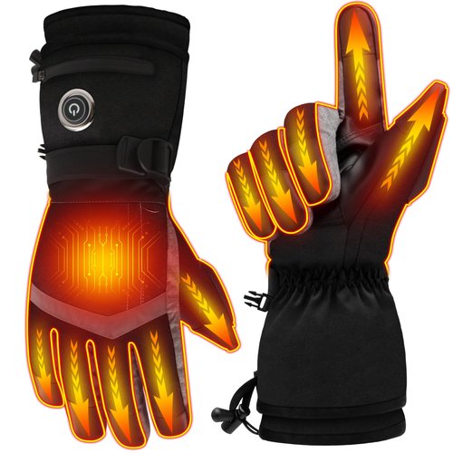 QILOVE Heated Gloves for Men Women, Waterproof Rechargeable Electric Gloves with 3 Heating Levels, Touchscreen Tips, Non-Slip Grip Hand Warmer for Motorcycling, Skiing & Outdoor Works