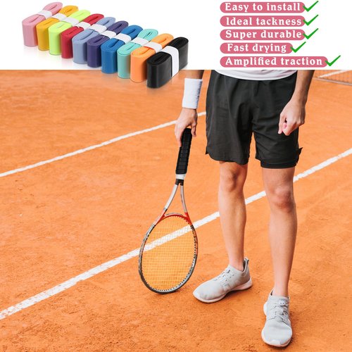 Exclaith 100 Pieces Tennis Racket Grip Tape Precut Tennis Badminton Racket Overgrips for Badminton Squash Rackets, 10 Colors