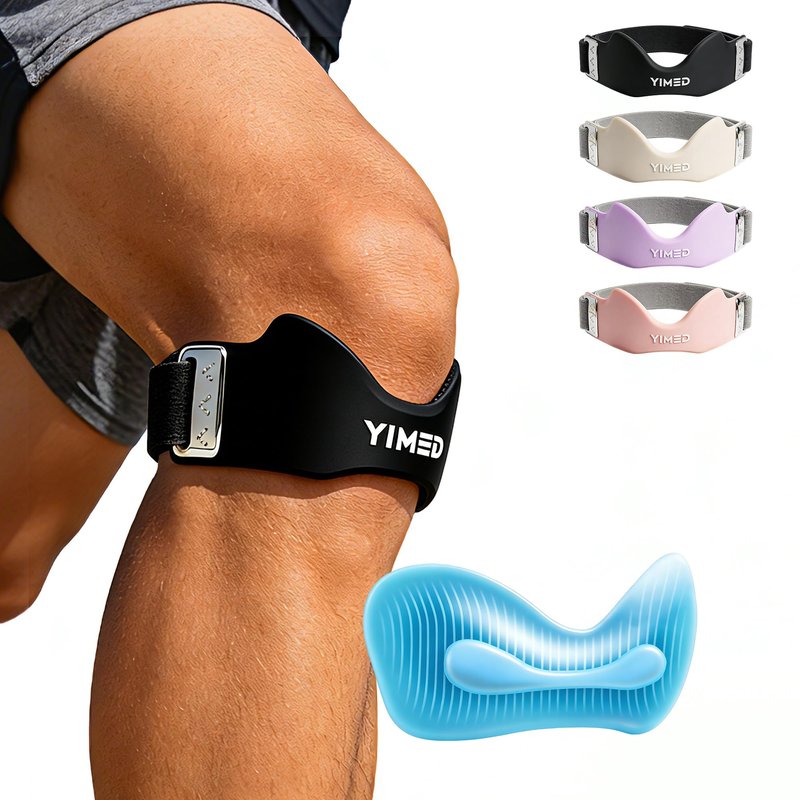 YIMED Silicone Patellar Tendon Support Strap, Adjustable Non-Slip Knee Brace Patella Strap Support, Knee Pain Relief Patella Band for Jumpers Knee, Tendonitis, Basketball, Tennis & Squats, Black
