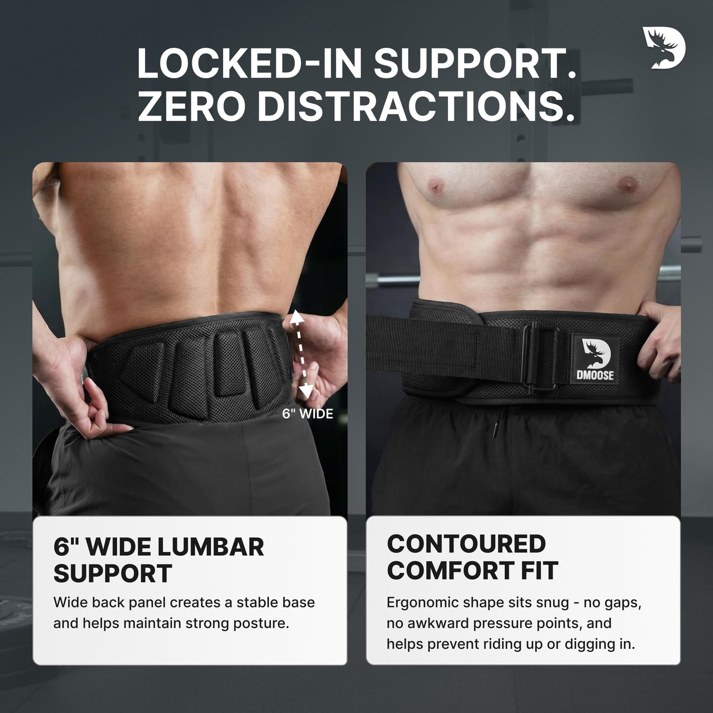 DMoose lifting belts 6 Inch Auto-Lock Breathable Weight Lifting Back Support, Workout Back Support for Lifting, Fitness, Cross Training and Powerlifting - Black Medium
