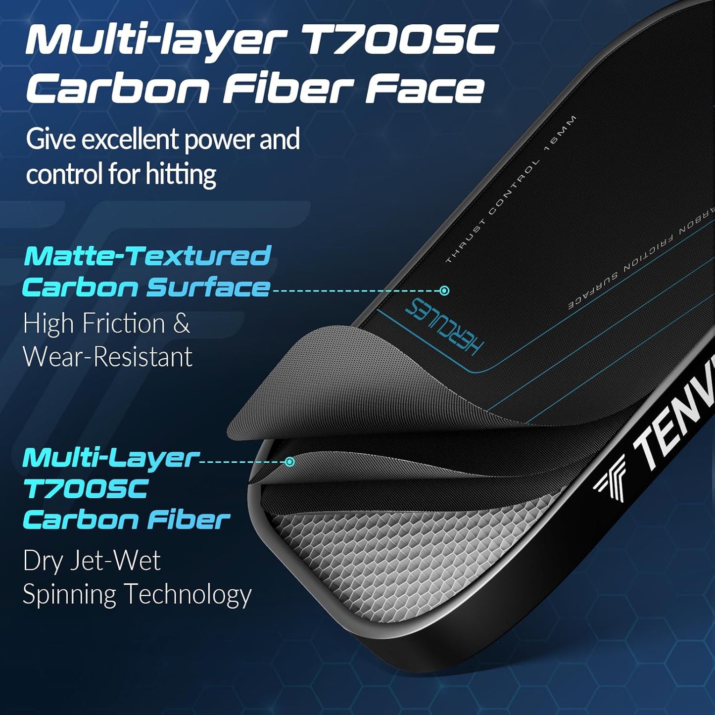 TENVINA Pickleball Paddle - Multi-Layer T700SC Carbon Fiber for Strong Spin & Power | USAPA Approved
