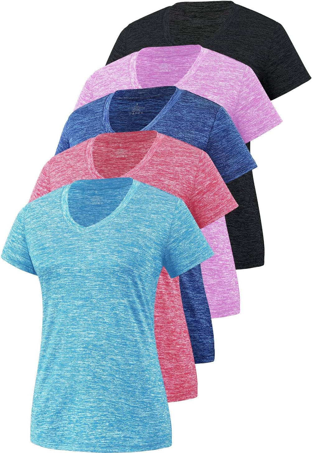 Skiennix Women's Moisture-Wicking Athletic V-Neck T-Shirt - 5-Pack, Short Sleeve, Comfortable Fit