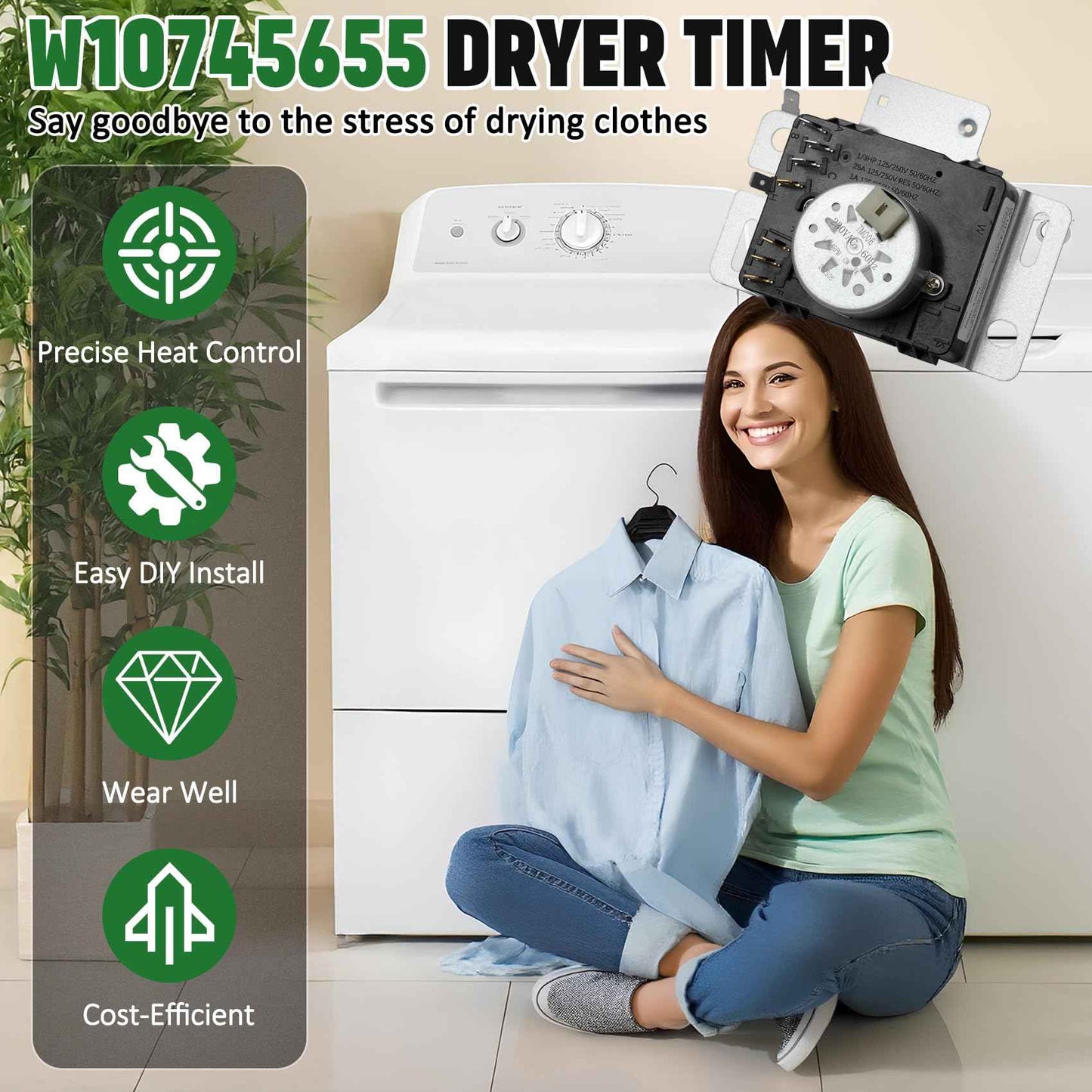 W10745655 W10436308 W10857612 Dryer Timer Compatible with Whirlpool Maytag Amana, W10745655 Dryer Timer Replaces Ap6003908 Ps11731366 4454384 Eap11731366, W10745655 Fits for 4KWED4605FW0 4KMEDC410JW0