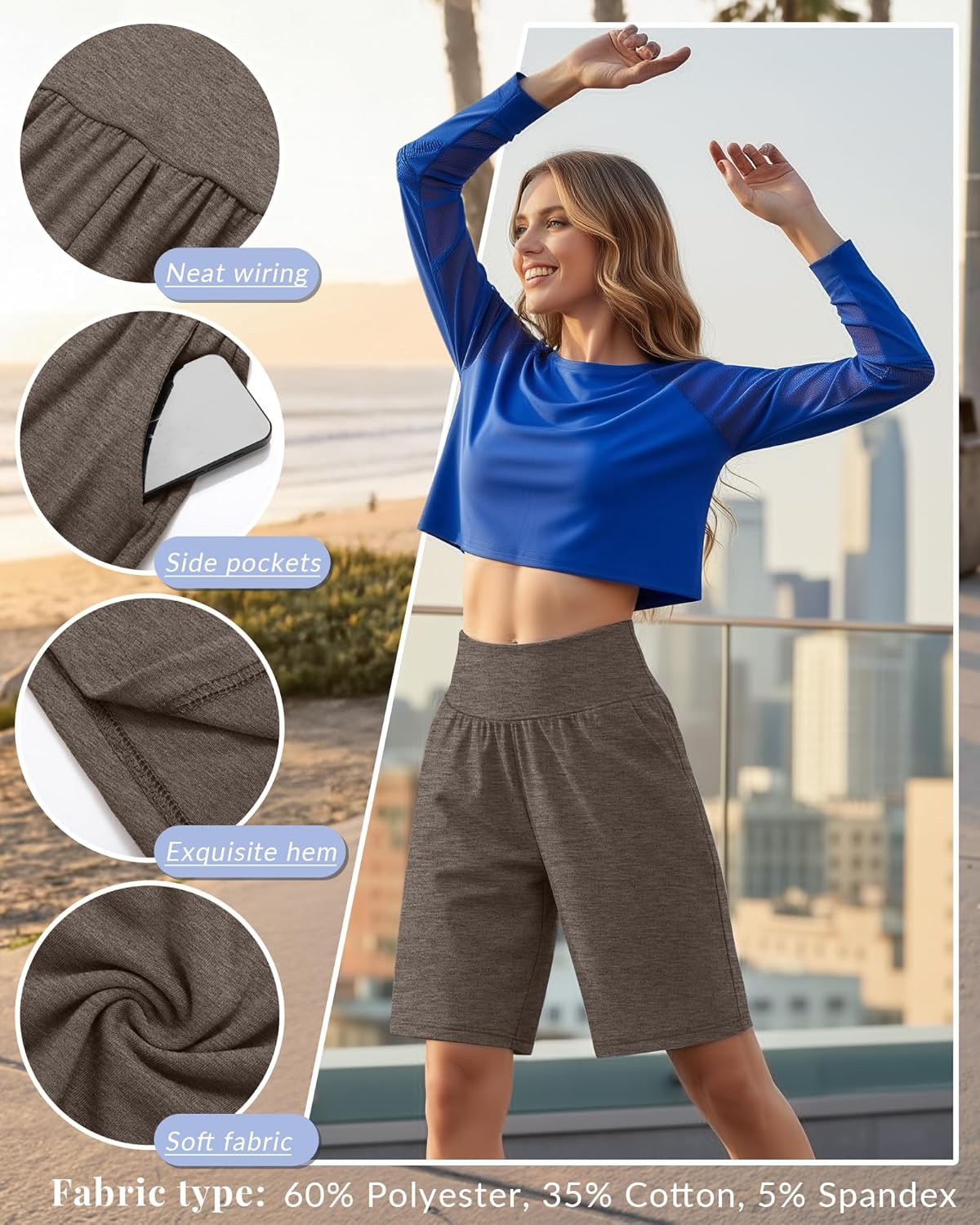 Neer Women's Bermuda Shorts - High Waist Stretch Casual Knee-Length Athletic Shorts with Pockets | 3 Pack