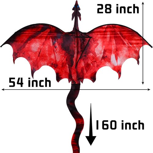 JEKOSEN Fiery Dragon Kite - 54" Easy to Fly Design with 160" Tail for Family Outdoor Fun