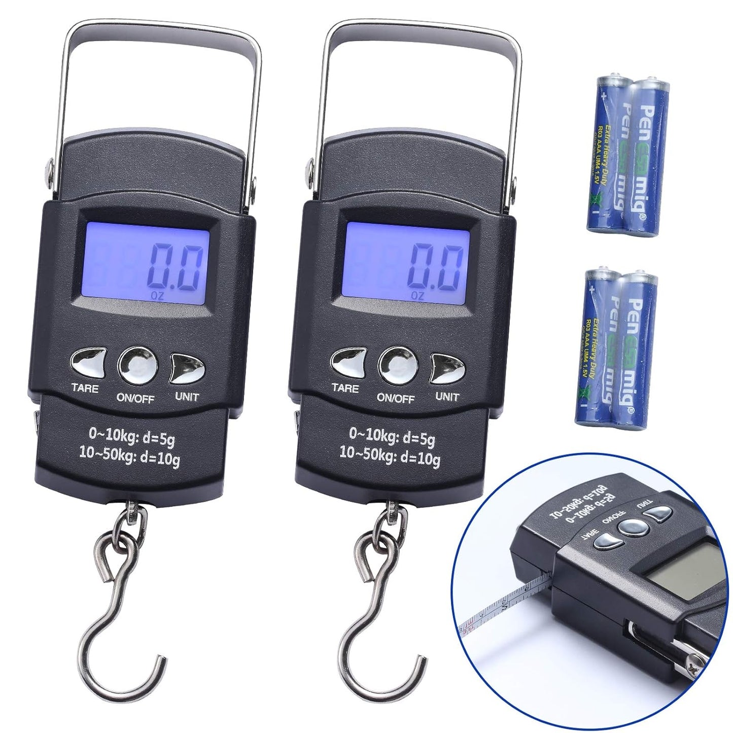 Portable Luggage Weight Scale by Fish Scales - Backlit LCD Display, 110lb Capacity | Includes Measuring Tape & Batteries