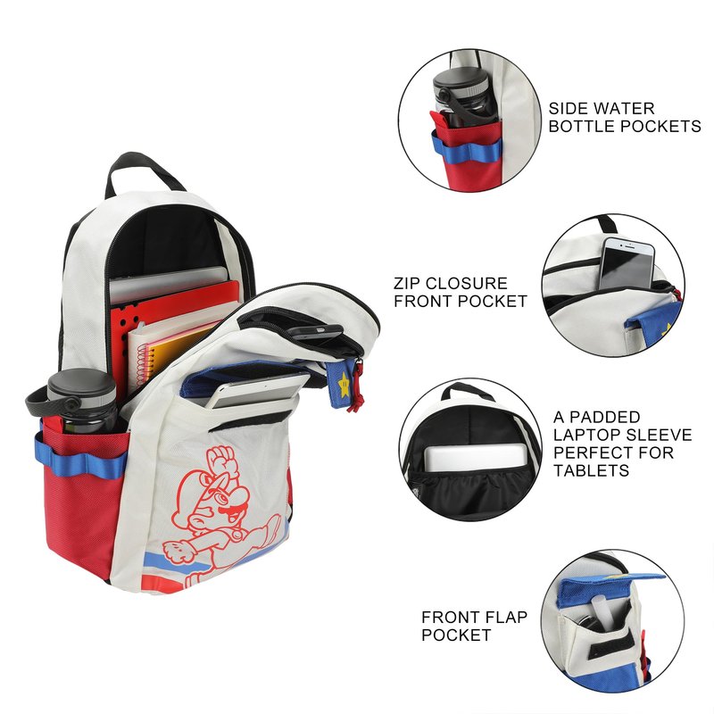 Bioworld Super Mario Bros Mario Jump Pose 19" White Backpack