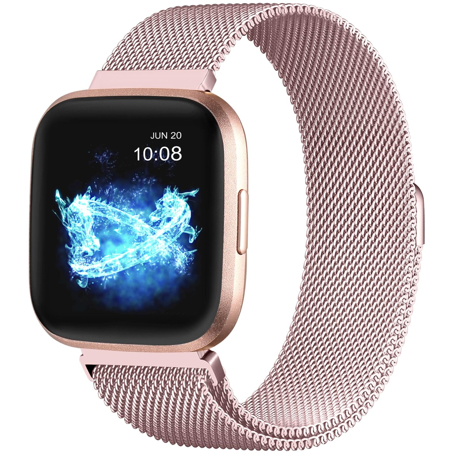 ZWGKKYGYH Compatible with Fitbit Versa and Versa 2 Bands for Women Men, Rose Gold Stainless Steel Metal Mesh Magnetic Band Bracelet Strap Replacement for Fitbit Versa/Versa Lite SE, Small