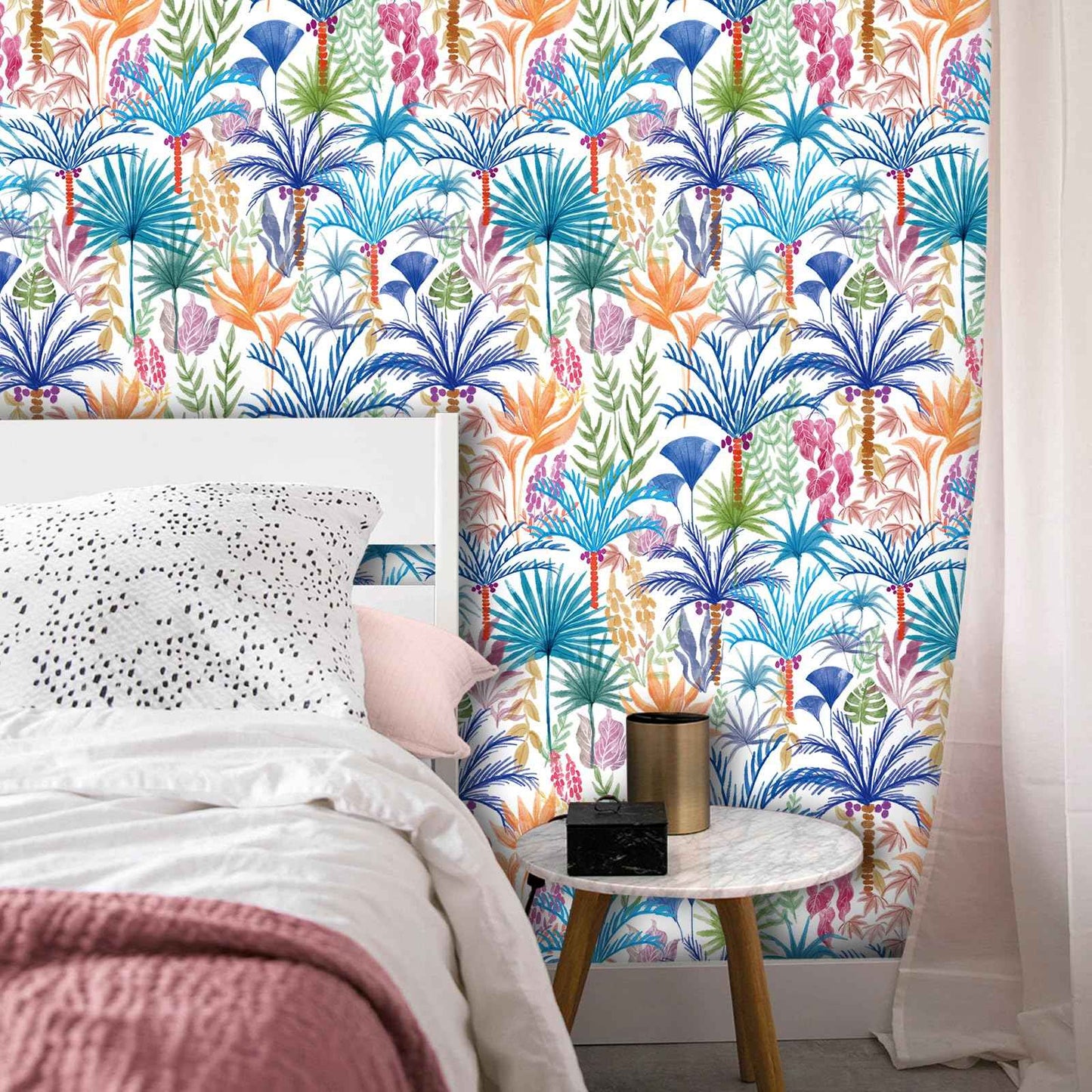 practicalWs Boho Peel and Stick Wallpaper Floral Decorative Wallpaper Beach Tropical Coconut Tree Self Adhesive Wall Paper Vinyl Wrap Roll 17.7" x 118.1"