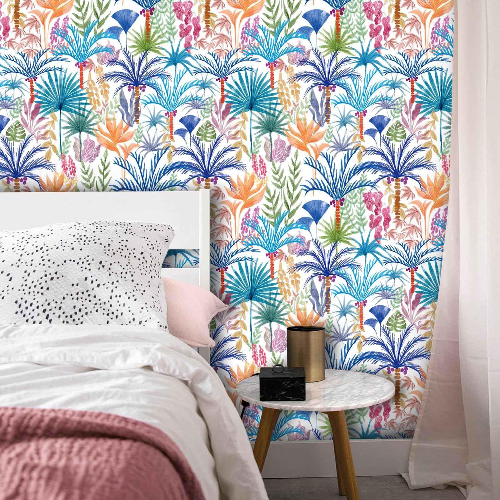 practicalWs Boho Peel and Stick Wallpaper Floral Decorative Wallpaper Beach Tropical Coconut Tree Self Adhesive Wall Paper Vinyl Wrap Roll 17.7" x 118.1"