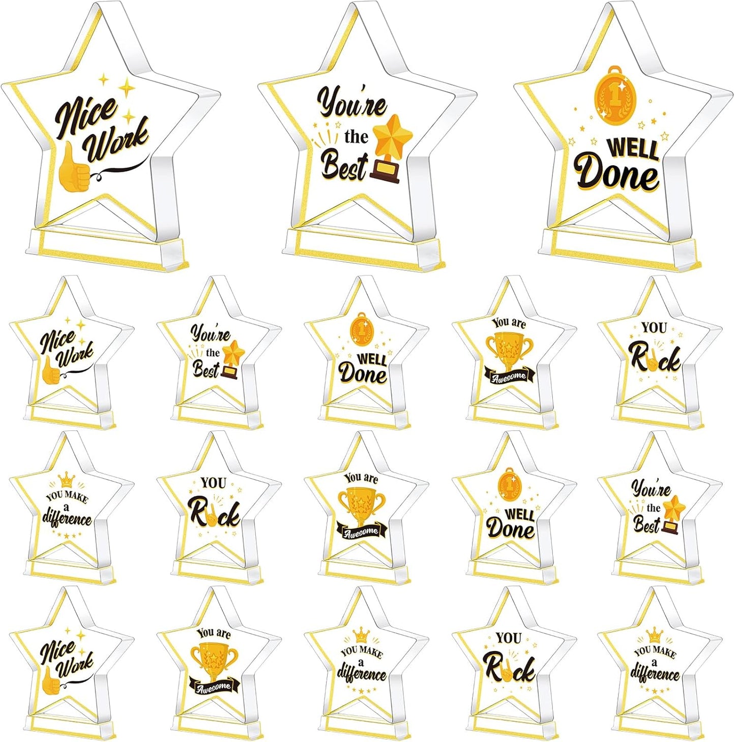 Treela 6 Pcs Acrylic Employee Appreciation Awards - Gold Trophies for Office & Classroom Recognition