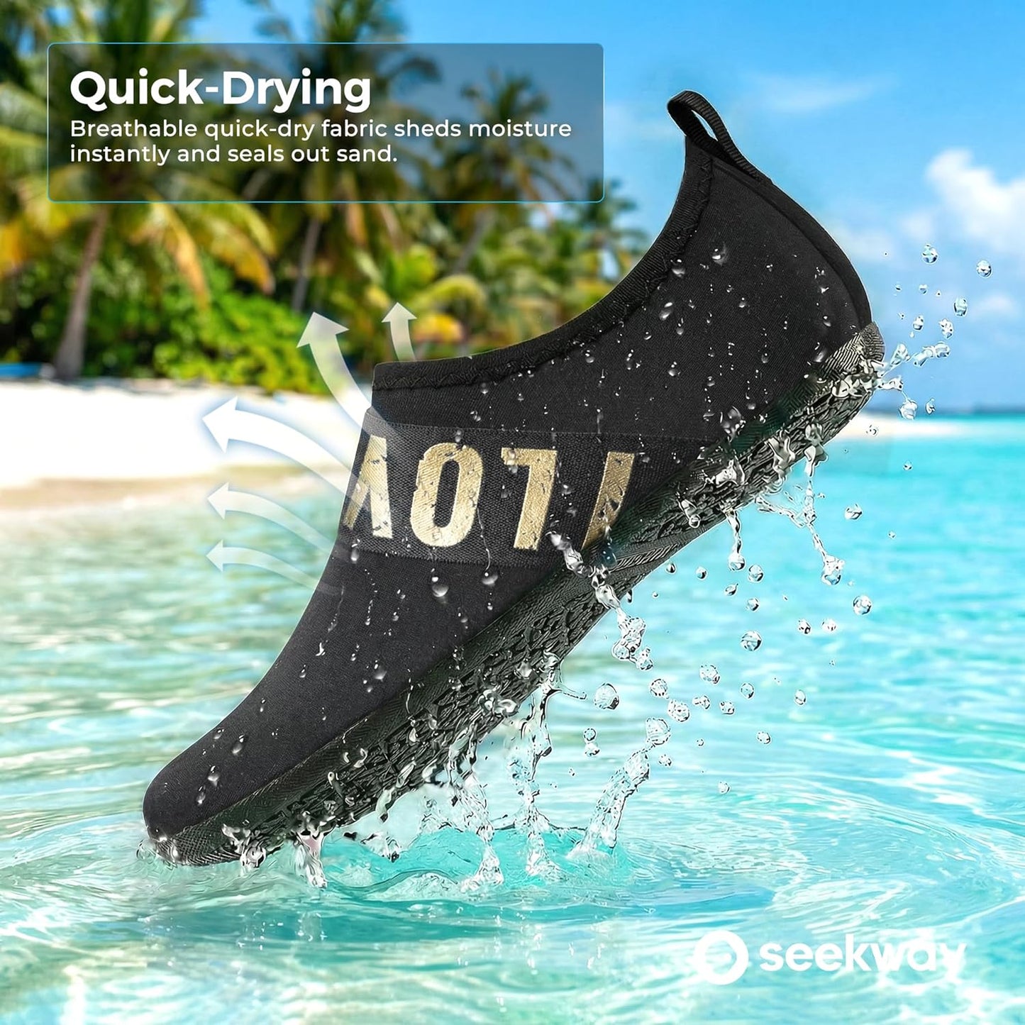SEEKWAY Water Shoes - Quick-Dry Aqua Socks for Beach, Swim & River | Non-Slip, Black SK002(U)