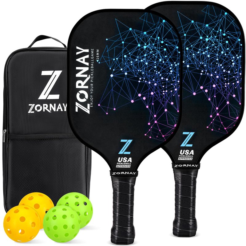 Zornay Pickleball Paddles Set of 2 - Light Weight Pickle Ball Paddles Set for Beginners, Men & Women - Perfect Starter Family Pickleball Racket, Fiberglass/Carbon, USAPA Approved