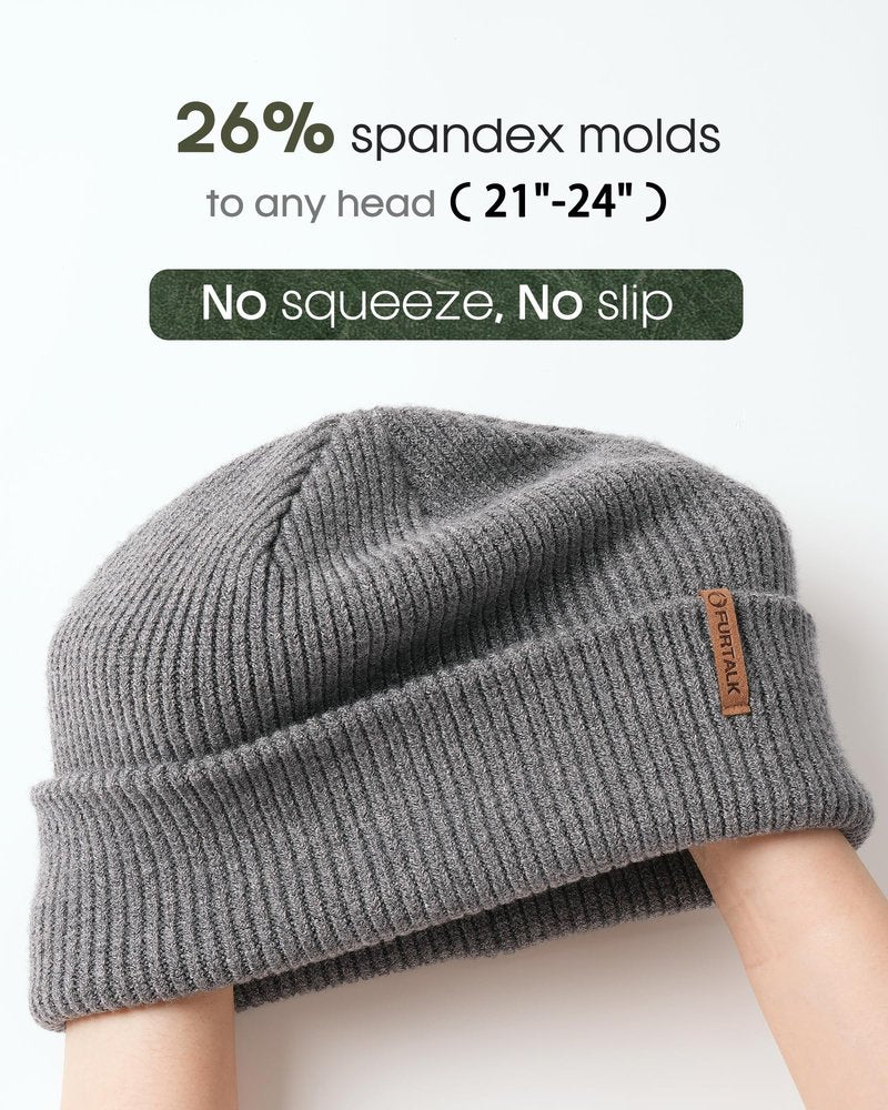 FURTALK Fisherman Beanie for Men Women 2 Styles Cuffless or Cuffed Knitted Unisex Winter Hat Outdoor All-Day Warmth Dark Grey