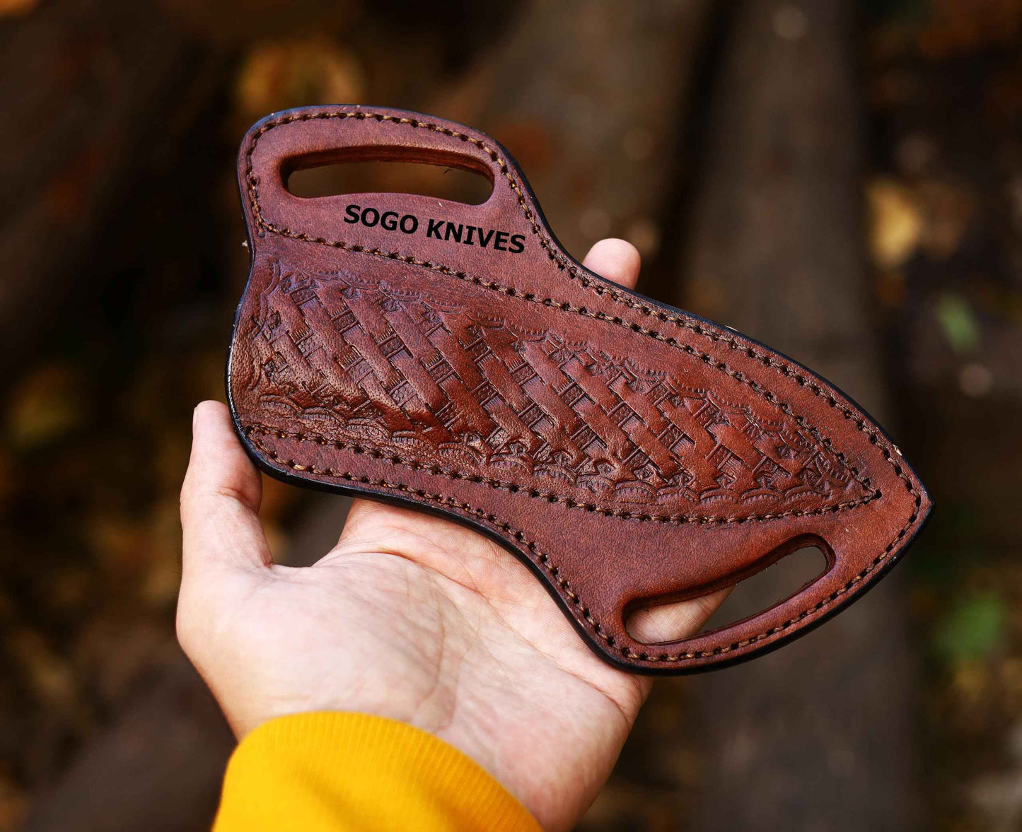 SOGO KNIVES Leather Knife Sheath For Belt, Slanted Pancake Sheath, Tooled Leather Sheath, Beautiful Cow Boy 4 to 6 inches Skinner Knife Leather Cover 100% Real Leather (BROWN)