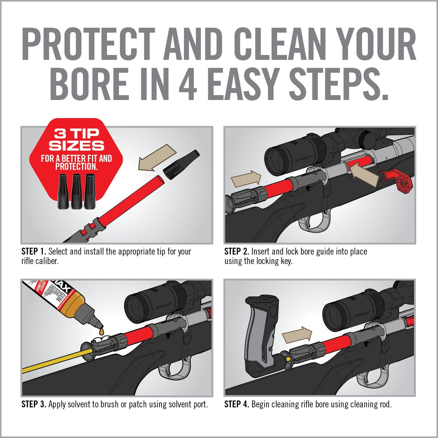 Real Avid Smart-Fit Bore Guide with 3 Interchangeable Tips for Cleaning Rod Alignment and Gun Cleaning - Spring-Loaded Precision Bore Cleaning Tool