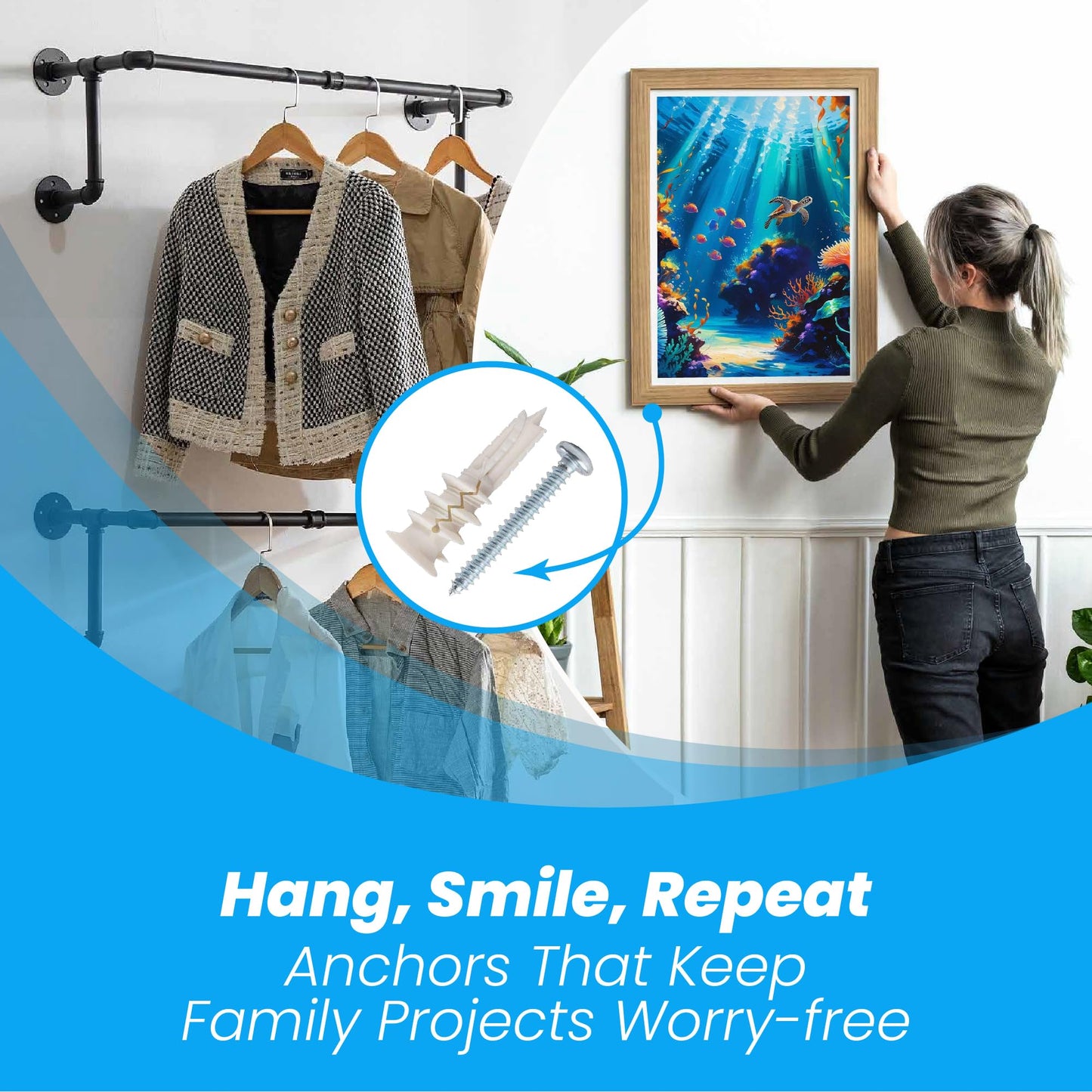 PRANSI 130pcs Drywall Anchors and Screws Kit – #8 x 1-1/4” Self Drilling Anchors – No Pre-Drill Required – Heavy Duty Wall Anchors for Drywall – Holds Up to 75lbs