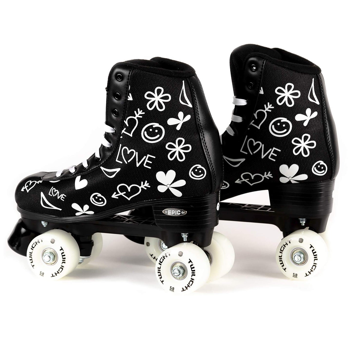 Epic Skates Luv Quad Roller Skates, Black/White, Ladies 4