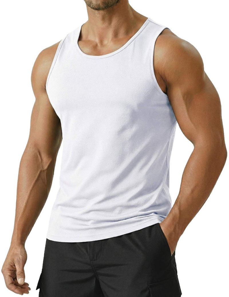 PINSPARK Athletic Tank Tops Men Gym Workout Sleeveless Muscle Shirts Quick Dry Breathable Training Bodybuilding Fitness Tee White