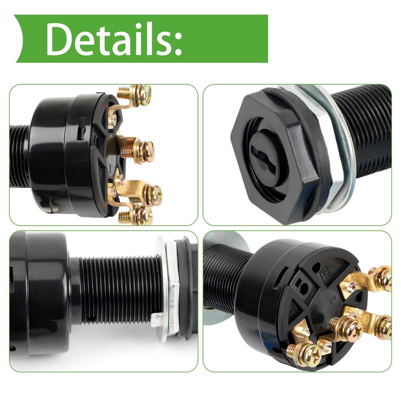 10L0L 12 Volt Ignition Key Switch for Club Car DS, Limo, Turf, Carryall 1 & 2 1996-up Gas Golf Cart, OEM 101826301, 1012505