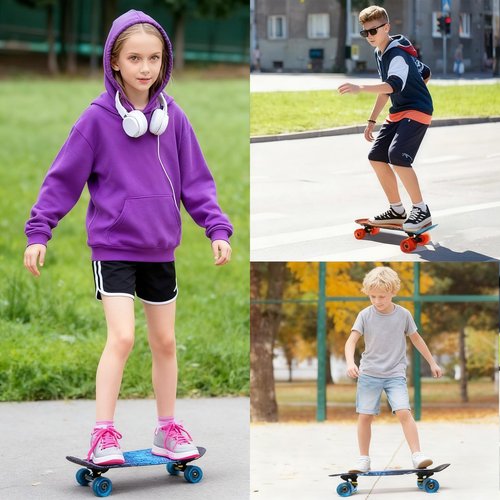 CLYCTIP Skateboard,22 inch Complete Mini Cruiser Board with Colorful Flashing Wheels and ABEC-11 Bearings for Kids,Boys,Girls,Beginners (Blue)