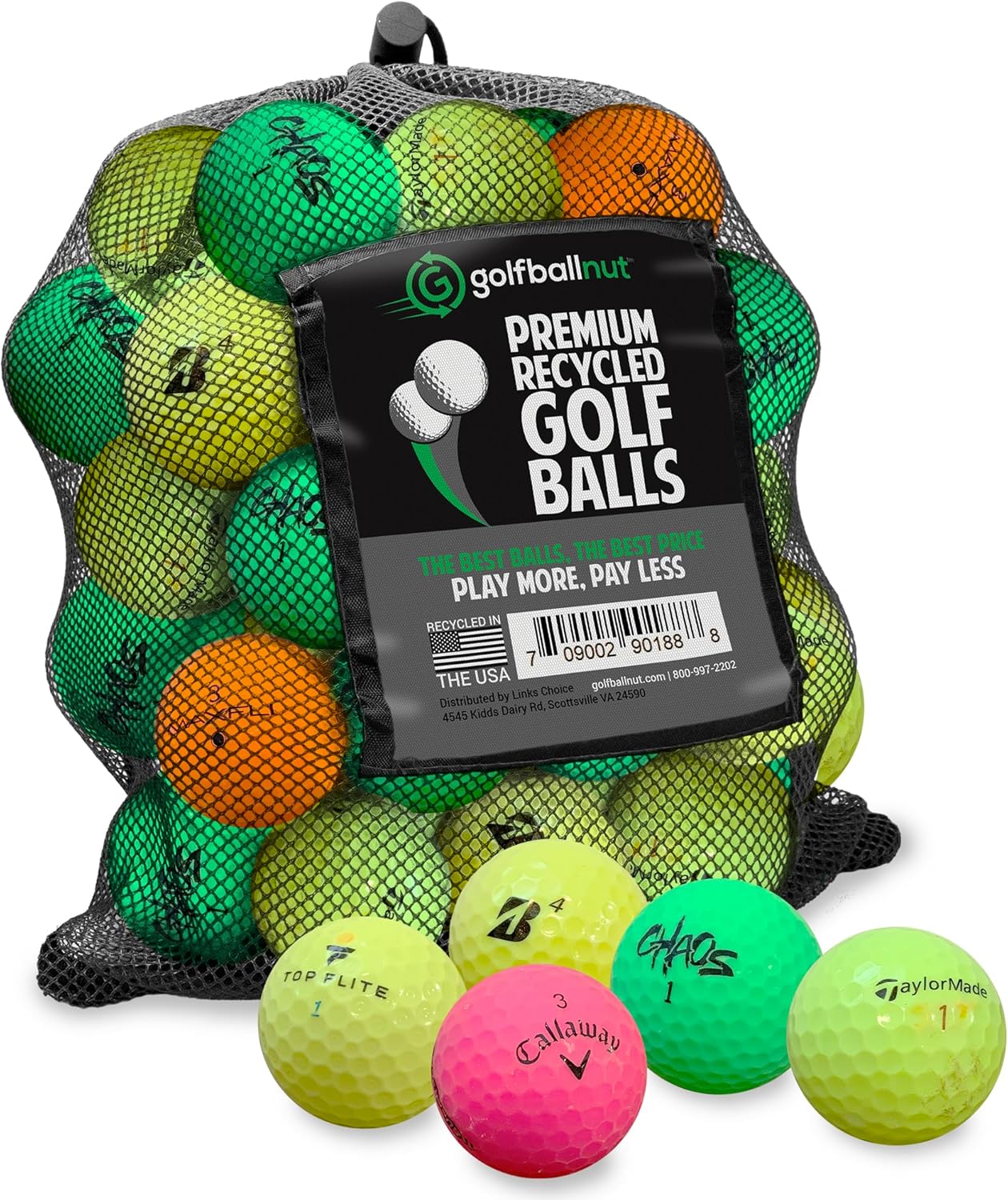 Recycled Golf Balls by 48 | Eco-Friendly Bulk Colored Mix for Practice & Play - Includes Mesh Bag