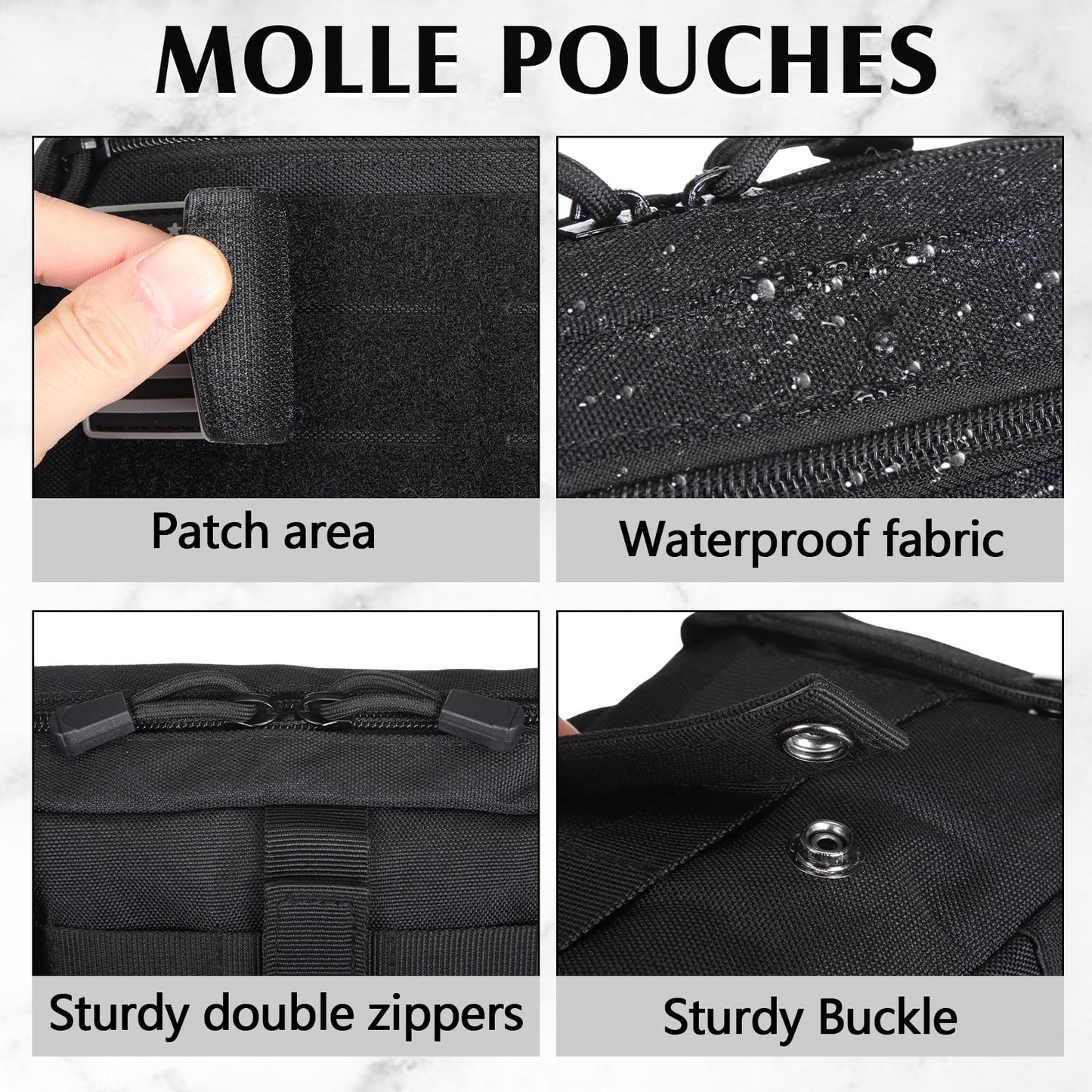 Sunnymove 4Pcs Tactical Molle Utility Pouch Molle Pouch EDC Tool Bags Tactical Compact Water-Resistant EDC Pouches for Man Include US Flag Patch and Keychain(Black)