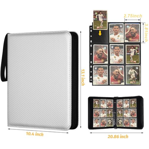 GERMUN Silver 9-Pocket Card Binder - Premium Zip Trading Card Album for MTG, TCG & Sports Cards