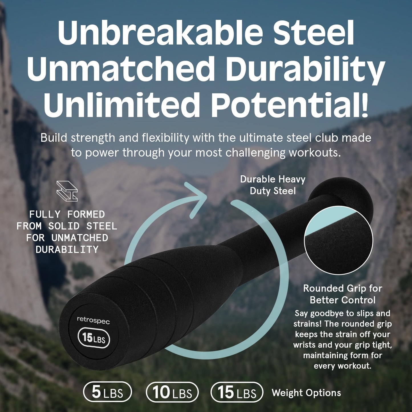 Retrospec Steel Club SC- 5lb for Men & Women's Strength Training & Full Body Workouts , Matte Black