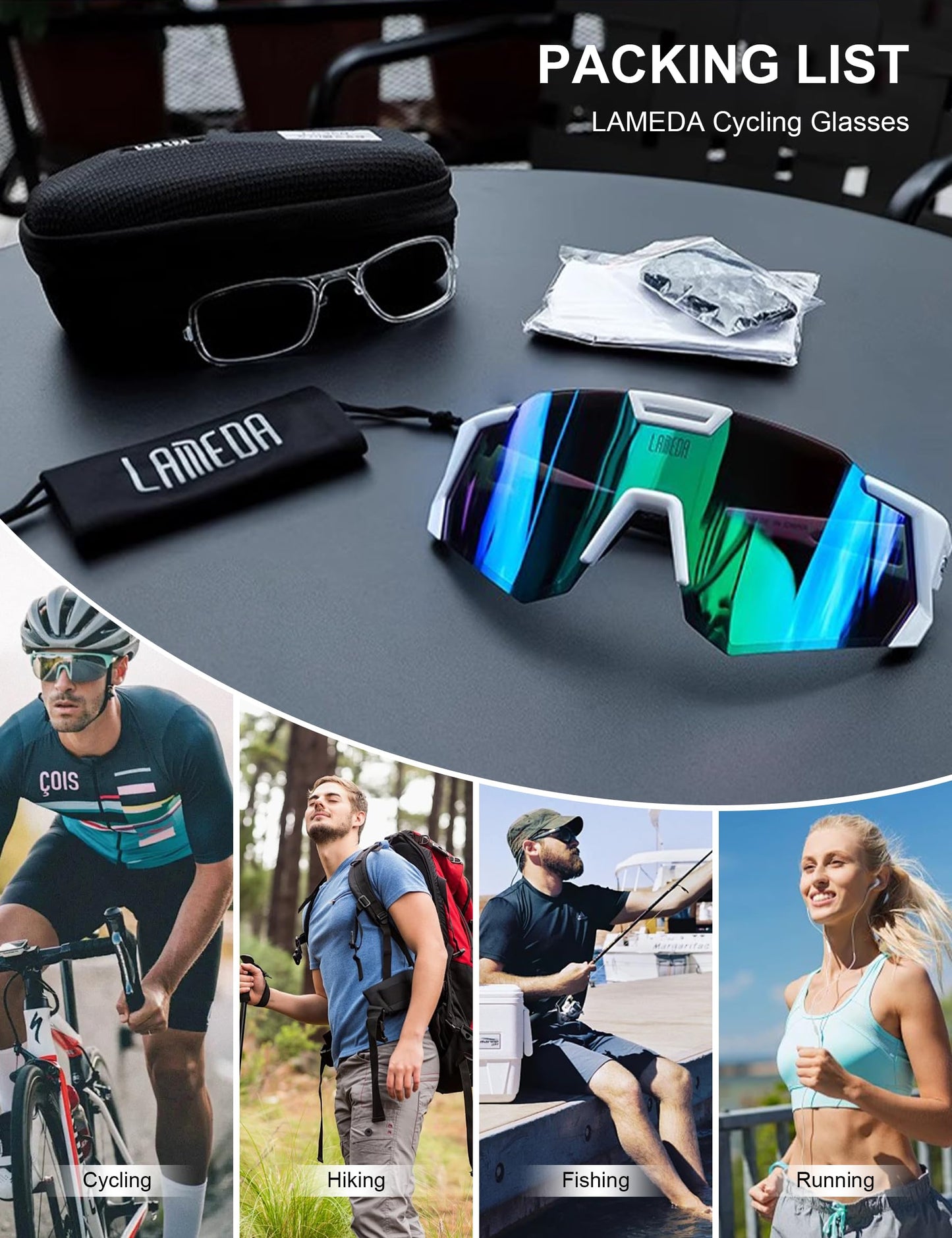 LAMEDA Polarized Sports Sunglasses for Men Women, High Definition UV Protection Cycling Glasses Sunglasses for Biking Fishing Running