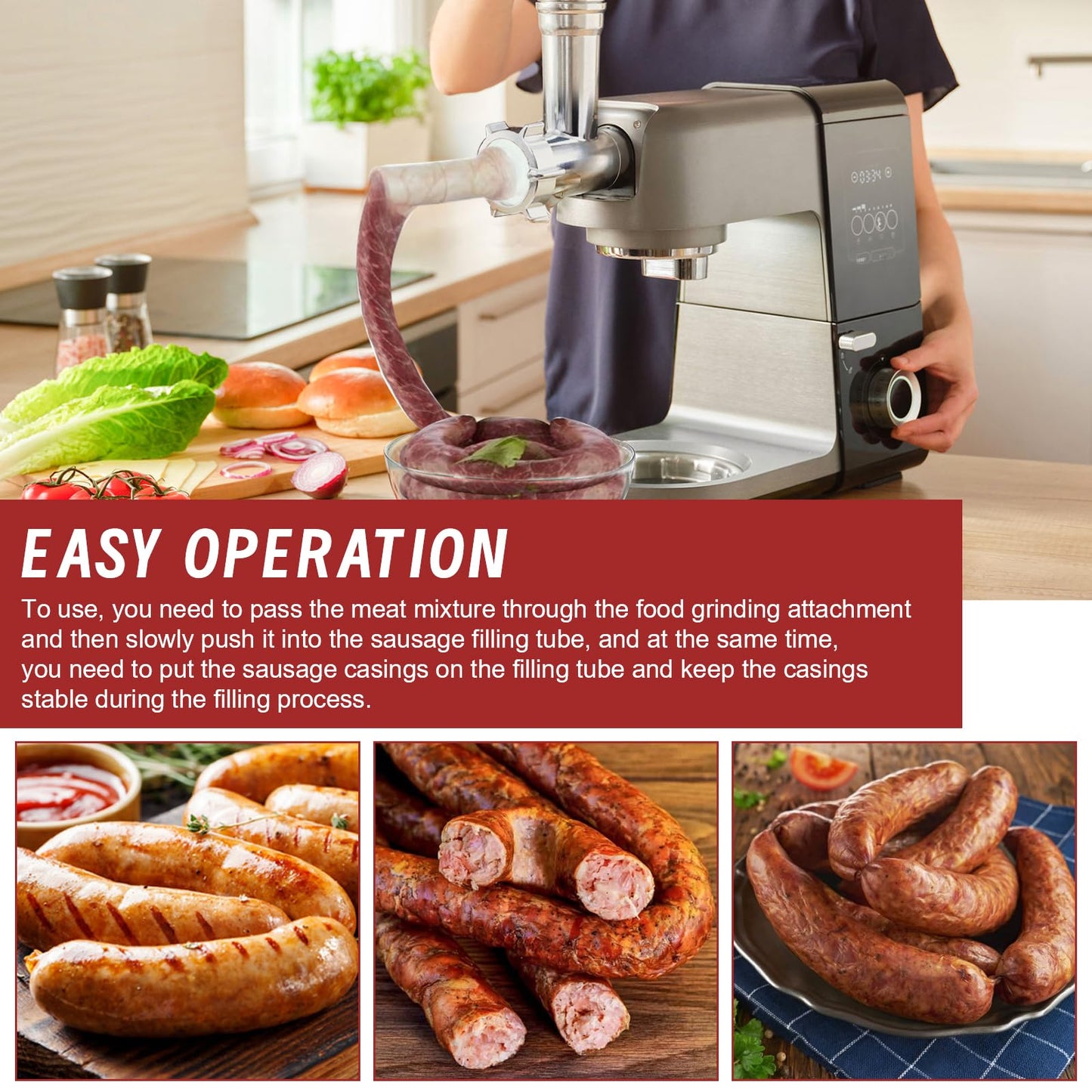 Stand Mixer Sausage Stuffer Kit Repalcement for KitchenAid FGA Food Meat Grinder Attachment, Sausage Stuffer Tubes Compatible with KitchenAid Mixer Sausage Stuffer Maker