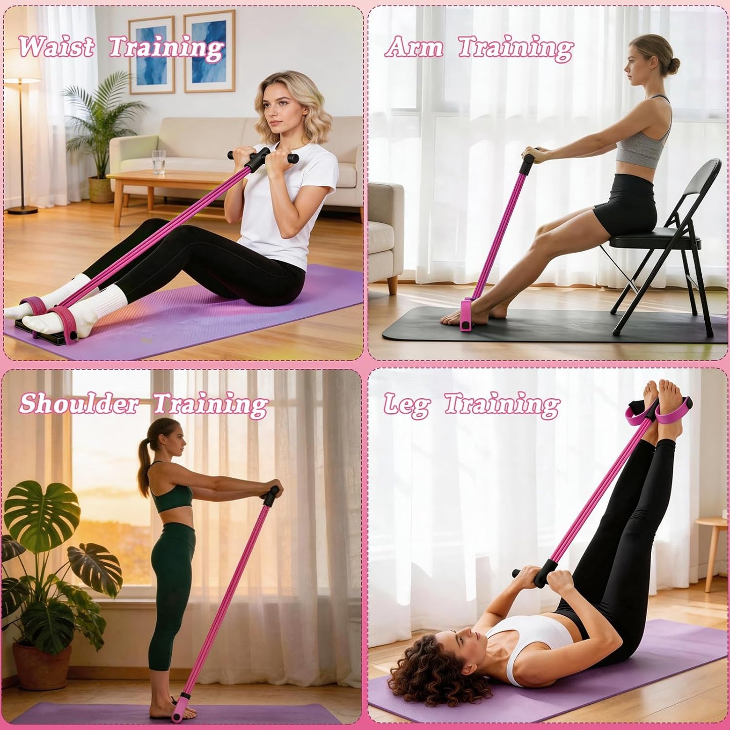 Skiennix Pedal Resistance Bands - 6 Tube Multifunctional Rubber Bands for Waist, Arms, Abdomen & Legs