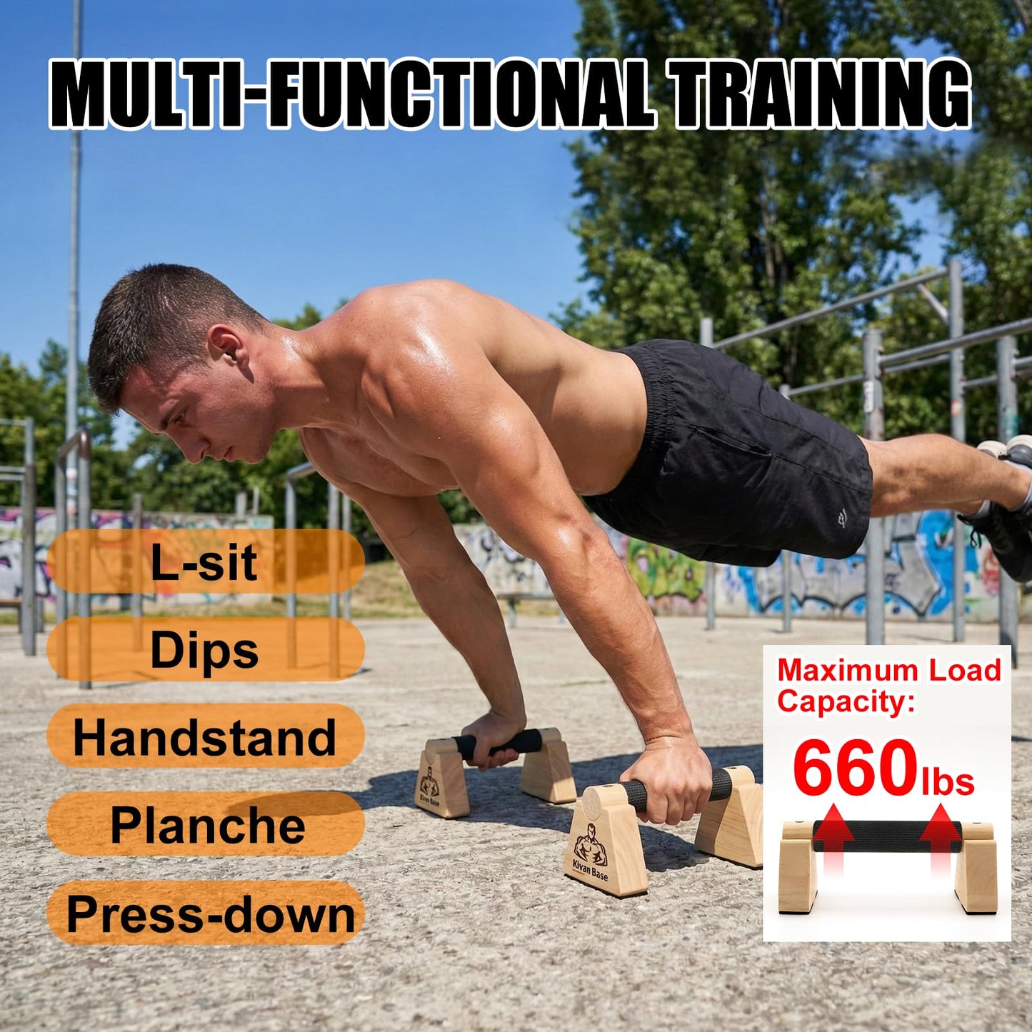 Wooden Push Up Bars, Parallettes Bars - Wooden Calisthenics Equipment for Handstand Training Push Up Bars & Calisthenics Bar Calisthenics Equipment for outdoor&home