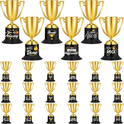 Fulmoon 24 Pack Gold Trophy Awards - Fun Plastic Trophies for Kids, Adults & Events | Perfect for Graduation & Competitions