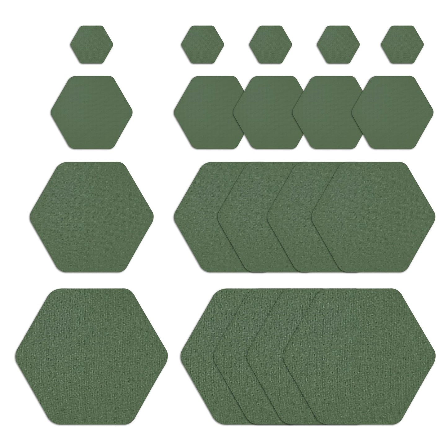 20Pcs Down Jacket Repair Patches Military Green Waterproof Self Adhesive Pre-Cut Nylon Repair Patches Kit for Jackets Coats Clothing Tents Sleeping Bags, Hexagon