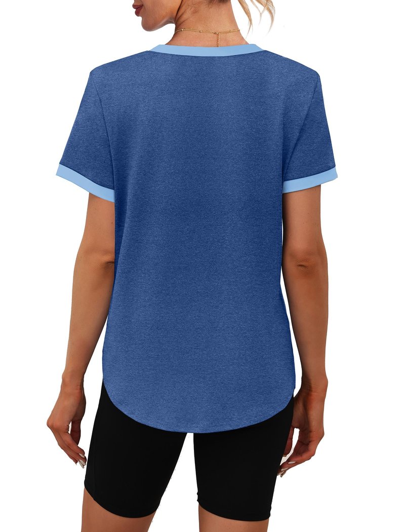 Workout Tops for Women Breathable Loose Fit Yoga T Shirts Casual Short Sleeve Shirts Fitness Clothing Running Gym Clothes Athletic Tee Top Plus Size Summer Outfits Travel XL Navy Blue