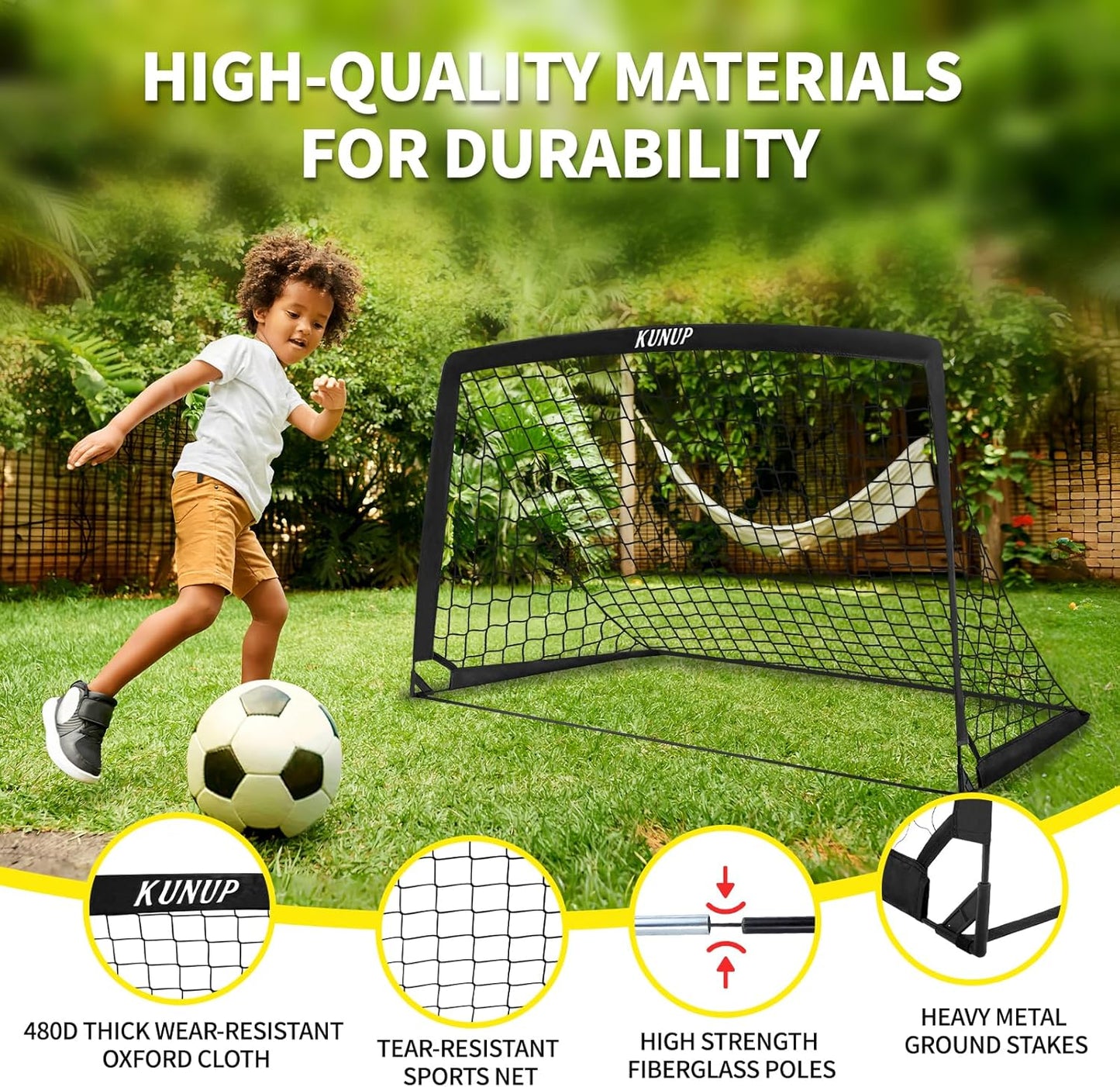 Skiennix Kids Soccer Goals - Portable Foldable Practice Nets with Training Equipment Set | Includes Ball, Dice, Mat, Cones & Carry Bag