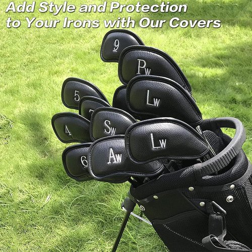 KFYIOE Golf Iron Head Covers (12-Pack) Synthetic Leather Waterproof Club Head Covers for Standard Irons – Magic Tape Closure, Universal Fit & Anti-Loss Design