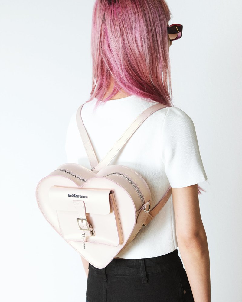 Dr. Martens Leather Heart Shaped Backpack, Powder Pink+Gold Shift
