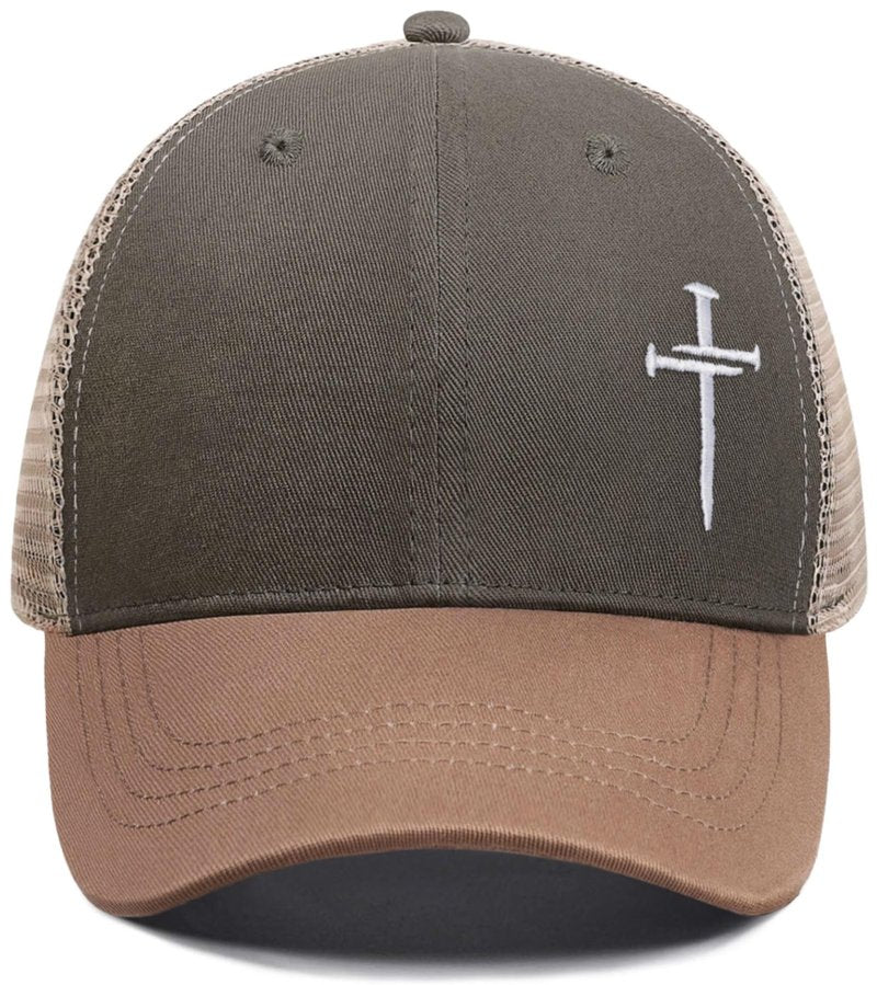 Christian Jesus Cross Hat - Faith Hats for Men Women - Religious Gifts for Thanksgiving Christmas - Cross Grey Green