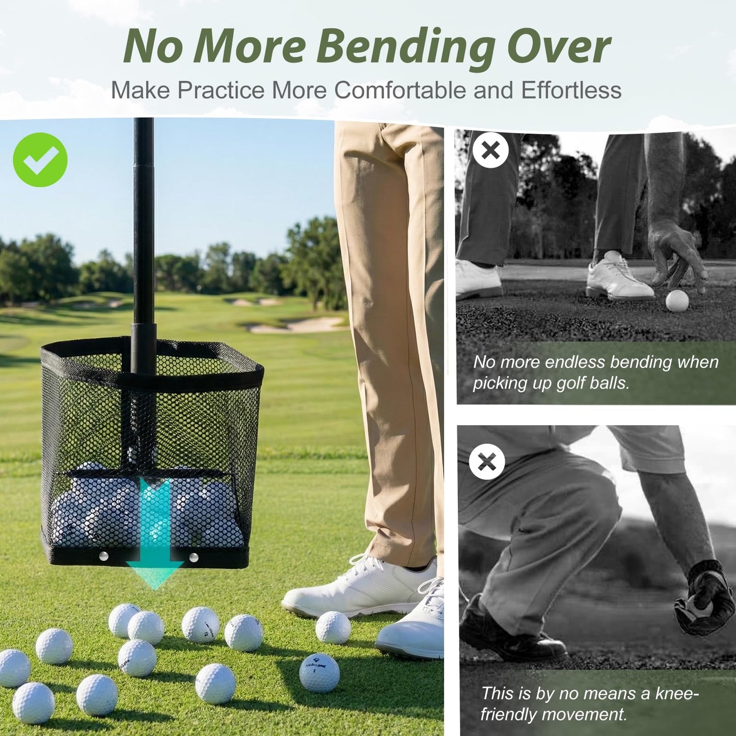 SAPLIZE Golf Ball Picker Upper, Turf-Friendly Design, No Bending Over, Quickly Collects Multiple Balls, Large-Capacity Ball Holder, Great for Backyard Practice & Training Matte Black