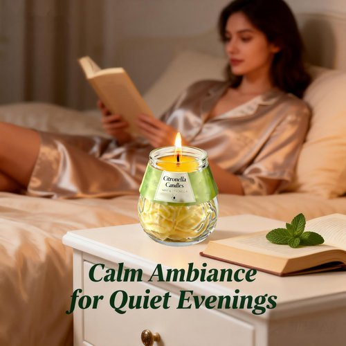 Indoor and Outdoor Citronella Candles, Natural Wax with Mint & Citronella, 25+ Hours Long Lasting Burn, Balanced Layered Scent, Smoke Free Candle for Patio, Garden & Camping