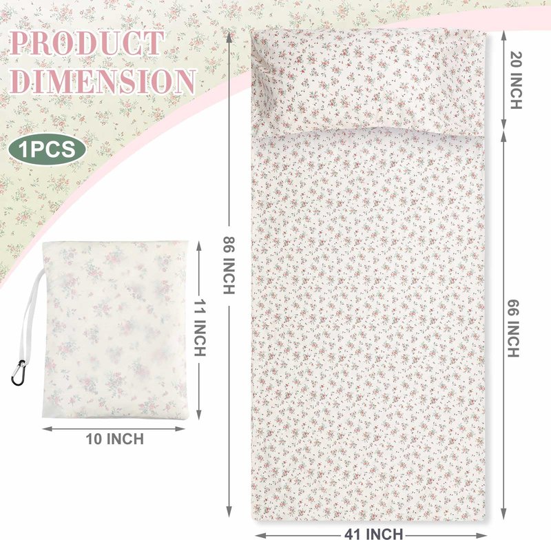 Remagr Sleeping Bag Liner for Adult, 86 x 41Inch Sheet & Camping Sheet for Backpacking, Hotel, Traveling, Comfy Easy Care, Sleeping Bags with Zipper, Storage Bag (Flowers,Cotton)