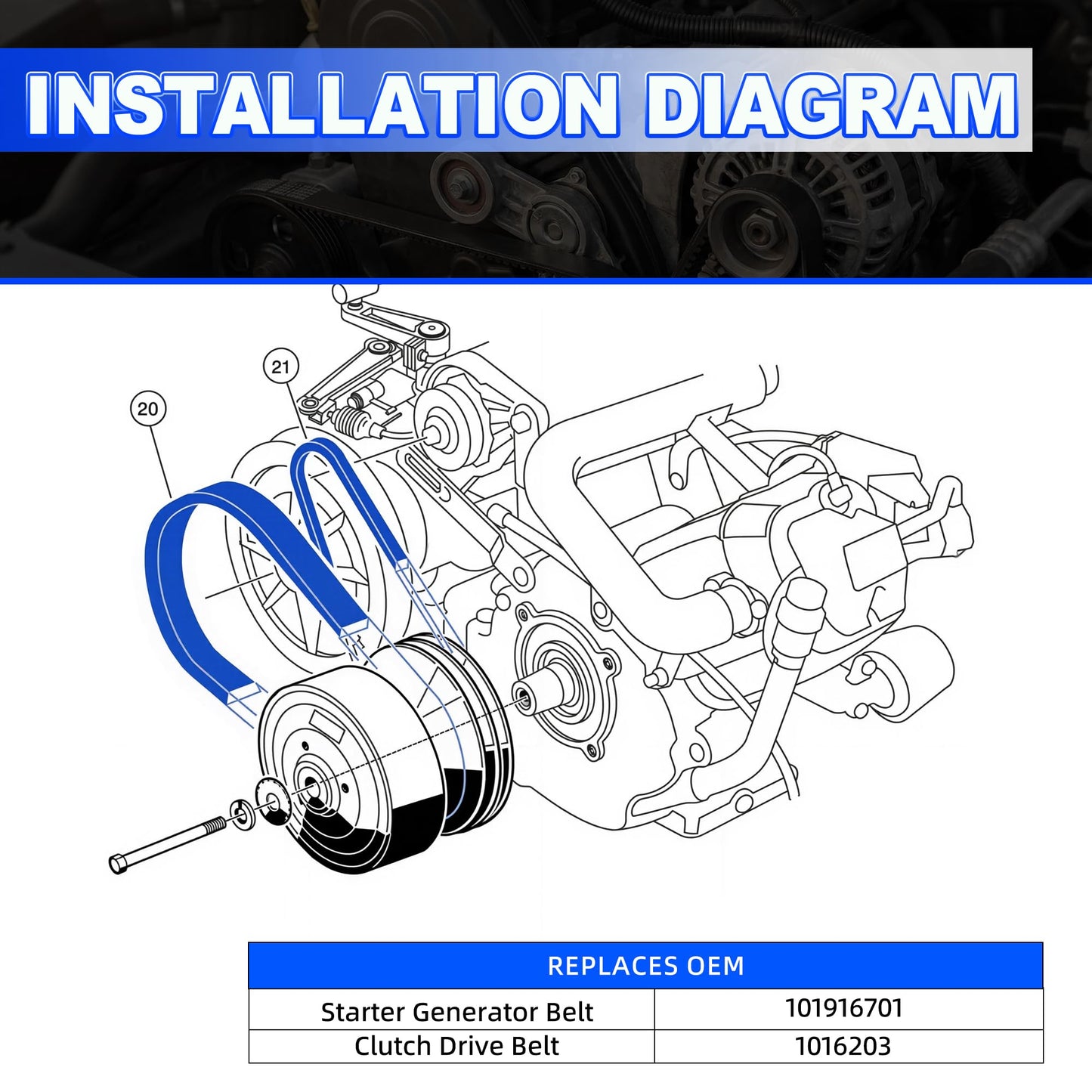 Mixopoly Golf Cart Clutch Drive Belt & Starter Generator Belt for Club Car DS 1997-UP and Precedent 2004-UP Gas Models with FE290 FE350 OHV Kawasaki Engine, Replace OEM 101916701 1016203