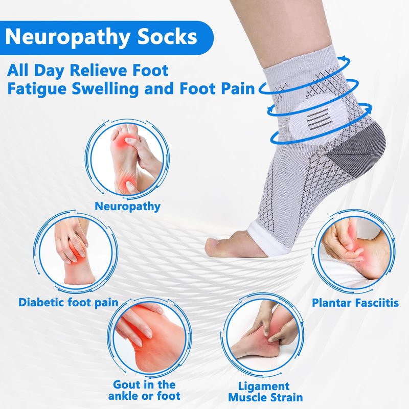 3 Pairs Neuropathy Socks for Women and Men, Nano Soothe Relief Compression Socks Toeless Compression Socks Ankle Compression Sleeve for Arch Support, Plantar Fasciitis Foot Swelling(Gray, M)