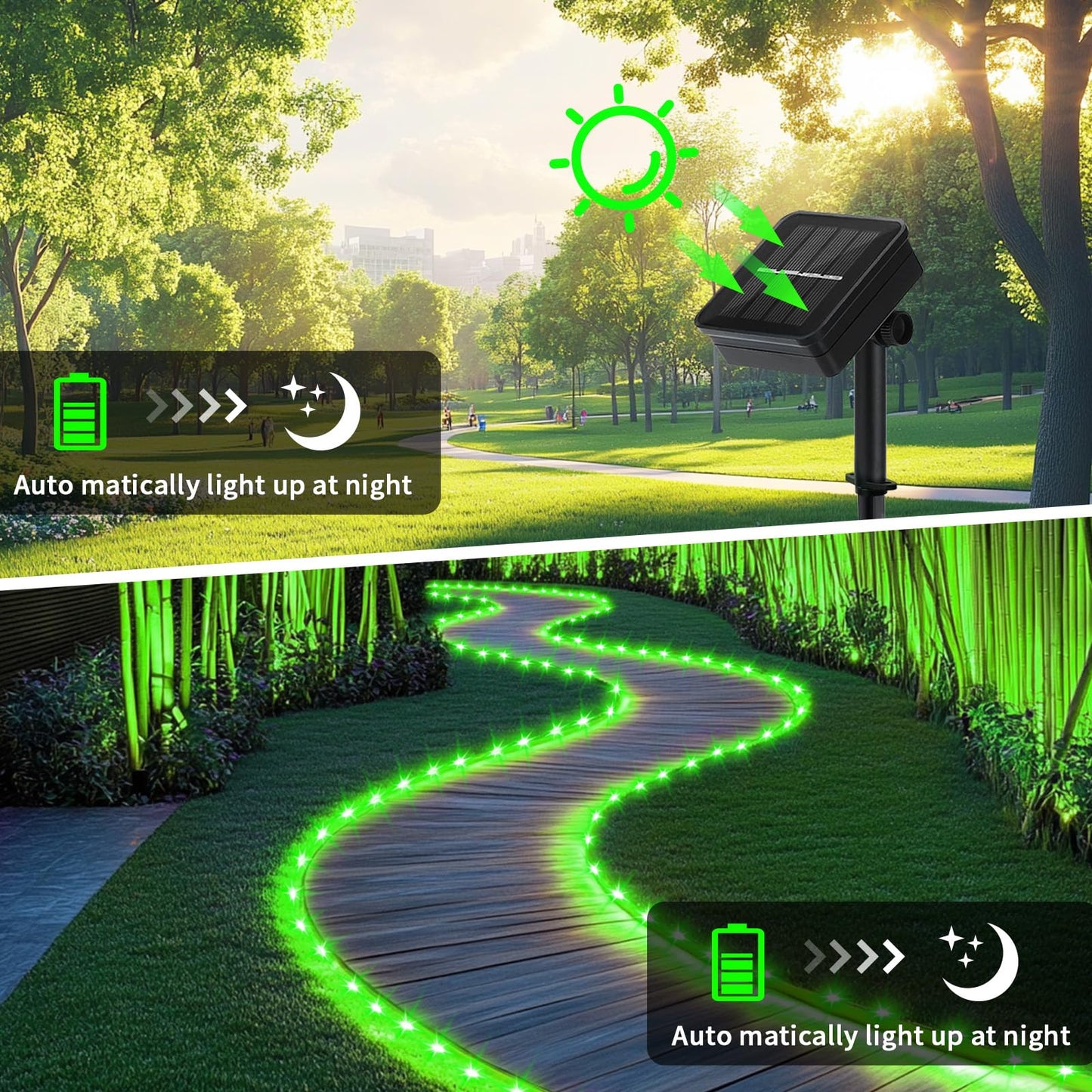 Solar Rope Light Waterproof 39FT 100LEDs Outdoor IP65 Solar String Lights for Easter Outside Party Garden Yard Home Wedding Christmas Halloween Holiday St. Patrick's Day Tree Lighting(Green)