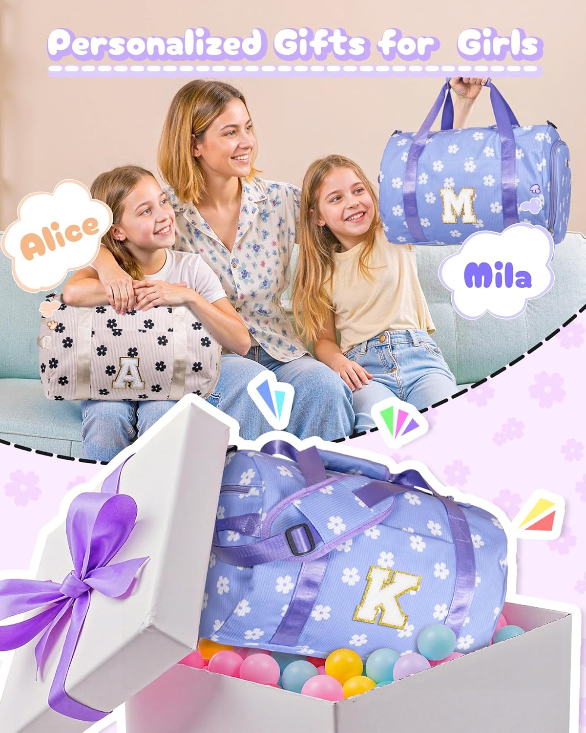 Skiennix Personalized Gym Bag for Cheerleaders - Kids Dance Duffle with Shoe Compartment & Toiletry Bag | Custom Letter Y