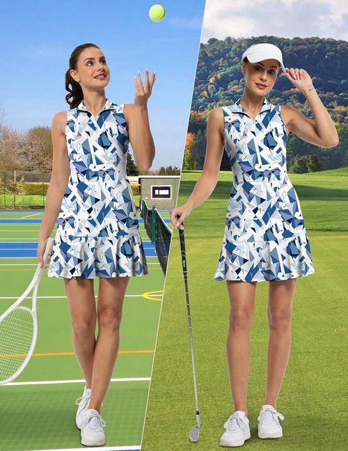 GGOV Tennis Dress - Women's Athletic Golf Dress with Sleeves, Inner Pocket & Zip-Up Collar | Stylish & Functional