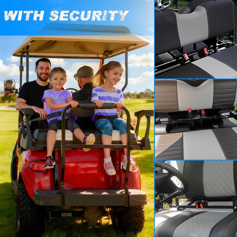 Mixopoly 4 Passenger Golf Cart Seat Belt Bracket Kit Universal for Yamaha, EZGO, Club Car Golf Cart with 2+2 Flip Rear Seat, Retractable Seatbelts Max Length 42 Inches