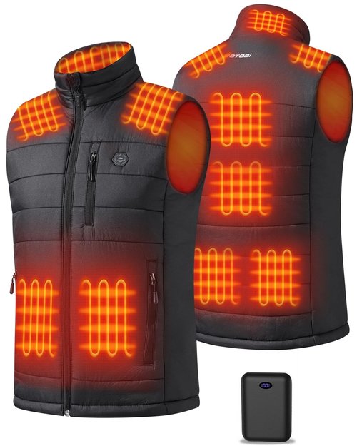 GOTOBI Heated Vest for Men with 16000mAh 7.4V Battery Pack, Ergonomic 9 Heating Zones, Smart Temp Control Men's Heated Vest